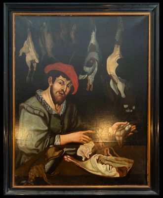 une image représentant un tableau où l'on voit un homme tenant un oiseau dans la main