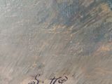 a painting of a man riding a horse on the beach