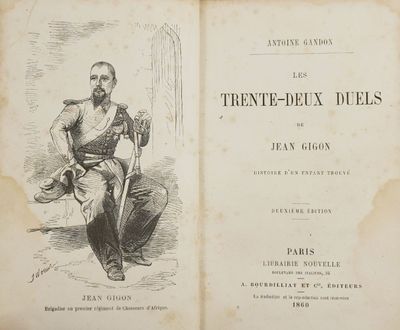 an old book with a picture of a man sitting on a chair