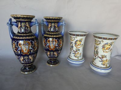 three vases are sitting next to each other on a table