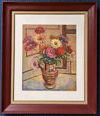 Lucien FERRAND (1914-2013) « Fleurs dans un pichet ». Huile sur i...