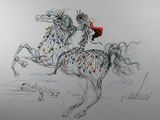 un dessin représentant deux chevaux qui courent dans un champ