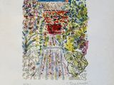 an image of a drawing of a garden with flowers and plants