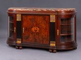 an image of a wooden cabinet with two doors and a marble top