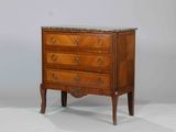 a small chest of drawers with marble top on it