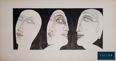 tableau représentant trois visages d'une femme et d'un homme dans trois poses différentes