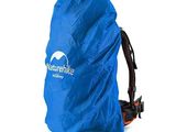 the backpack cover is blue and has a logo on it