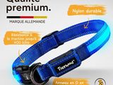 a close up of a dog collar with a tag on it