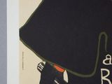 an old poster of a man in a black hat with a microphone