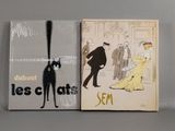 deux livres posés sur une table, dont l'un avec un chat en couverture et l'autre avec le dessin d'un homme en smoking
