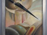 painting of a painting of a bird with a long beak in a frame