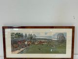 framed picture of a painting of a country scene with horses and jockeys