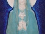 painting of a statue of a woman holding a cat in her hands