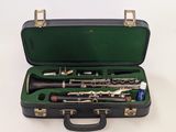 a black case with two clarinets inside of it