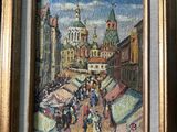 une peinture à l'huile représentant une scène de rue en ville avec des passants