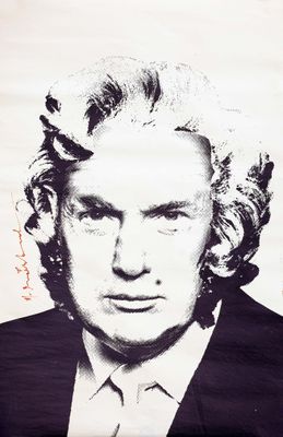an image of a black and white photo of a man with curly hair