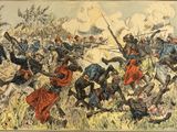 an image of a painting of a group of men fighting in a field