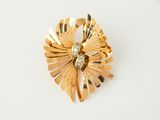 an image of a gold brooch with a diamond in the center