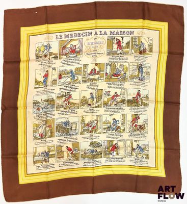 une image représentant une écharpe marron et jaune ornée de portraits de personnes