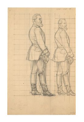 drawing of two men standing next to each other on a sheet of paper