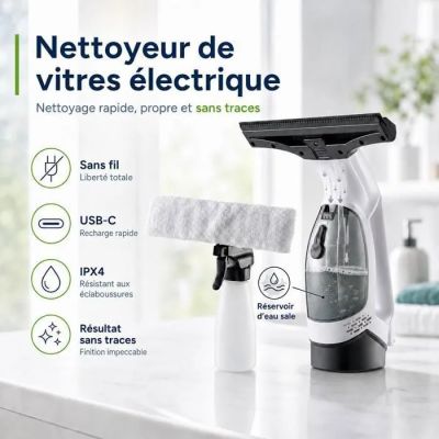 un gros plan sur un plan de travail de cuisine sur lequel se trouvent un vaporisateur et une serpillière
