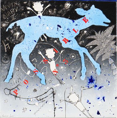 painting of a dog and a cat on a snowy day
