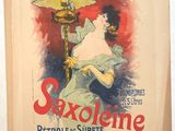 une vieille affiche représentant une femme en robe blanche tenant une lampe
