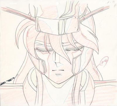 drawing of a girl with a hat on her head and a pen in her hand