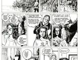 une image en noir et blanc tirée d'une bande dessinée, avec un homme et une femme en arrière-plan