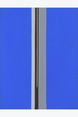 a picture of a blue and white painting with a black pole
