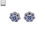 pair of blue sapphire and diamond flower earrings