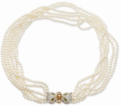 Collier ‘PanthÈRes’ EN OR 18k, Perles DE Culture, Diamants E…