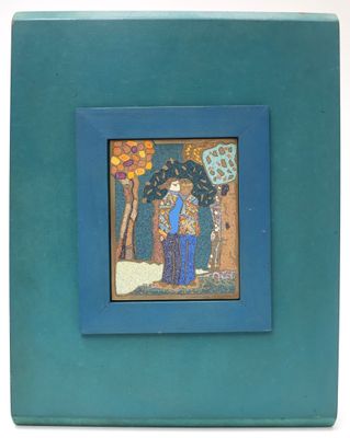 an image of a blue picture frame with a painting of a man and a woman