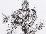 dessin en noir et blanc représentant un homme à cheval, sur lequel on voit des éclaboussures