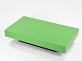 a close up of a green box on a white background