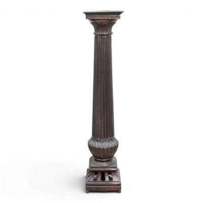 Colonne en fonte à patine argentée, fût cannelé et base ajou…