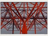a picture of a picture of a red structure in the sky