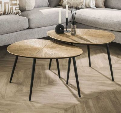 deux tables posées à même le sol dans le salon