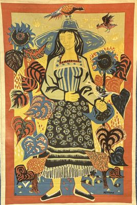 une image représentant un tableau où l'on voit une femme tenant un oiseau