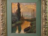 une image d'une peinture représentant un bateau sur une rivière