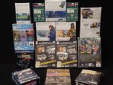 a lot of video games on a black table