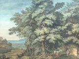 une photo d'un tableau représentant un homme et une femme dans un environnement boisé
