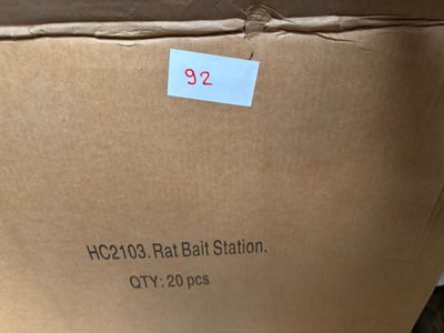 a cardboard box with a label on it that says rcc203 rat ball station
