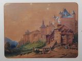 une image d'un tableau représentant un château sur une colline