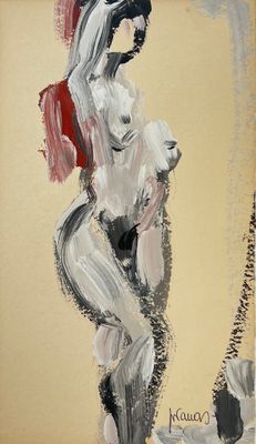une image représentant un tableau d'une femme nue avec un parapluie rouge