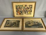 two framed pictures of people on a boat and a man on a horse