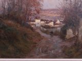 a painting of a person walking down a path