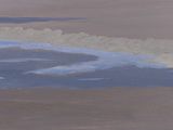 a painting of a man riding a surfboard on the beach