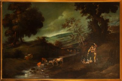 Paysage hollandais du 18e siècle avec chiens
