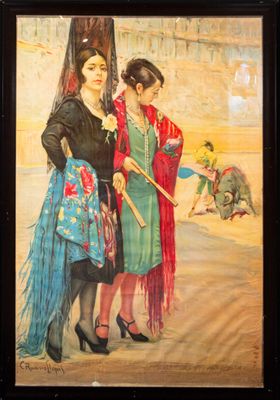 un tableau représentant trois femmes debout côte à côte